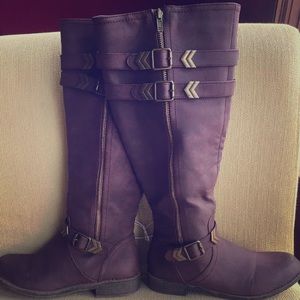 JustFab KARLY Boots Dark Purple Red Tall Riding